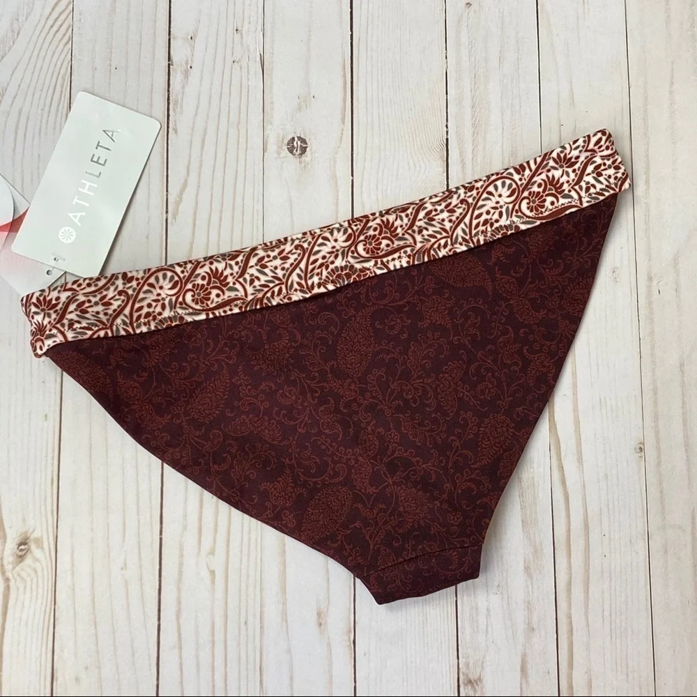 Athleta Aqualuxe‎ Batik Mid Rise Bikini Bottoms Size Small Women